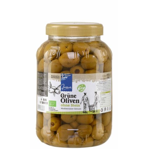 Grüne Oliven Bio ohne Stein 860g Jassas GR-BIO-15
