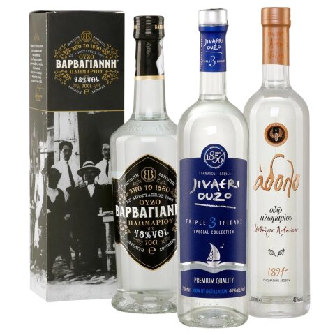 Ouzo Entdecker Set "3-fach destilliert" 3x 0,7l