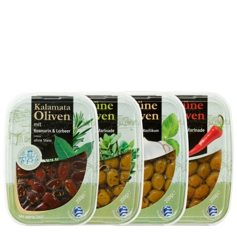 Oliven Probierset „Genussreise“ ohne Stein 4x 200g ToKalo